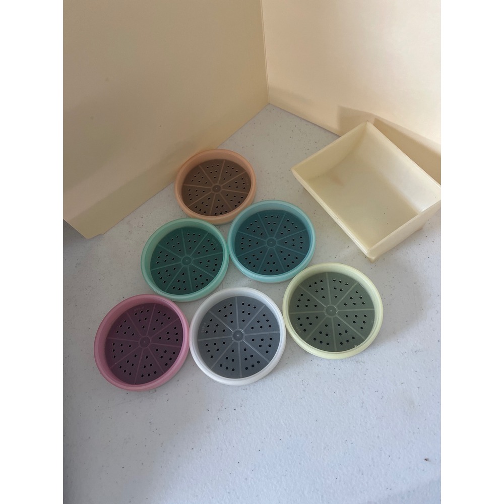 Vintage Tupperware Coasters Set of 6 with Caddy Pastel Colors 840 841
